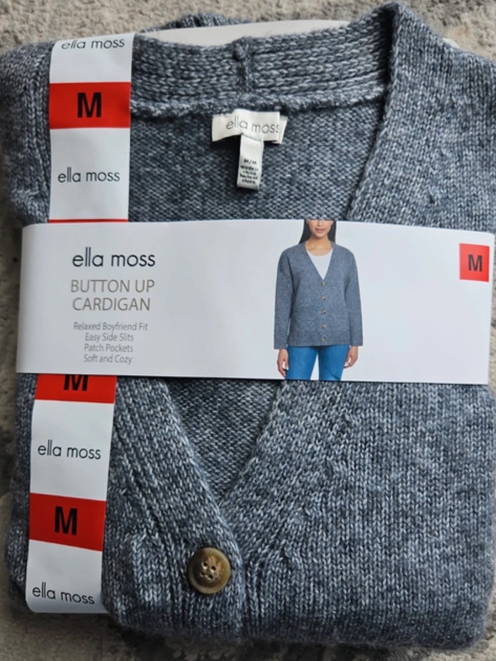 Ella Moss Gray Button-Up V-Neck Cardigan